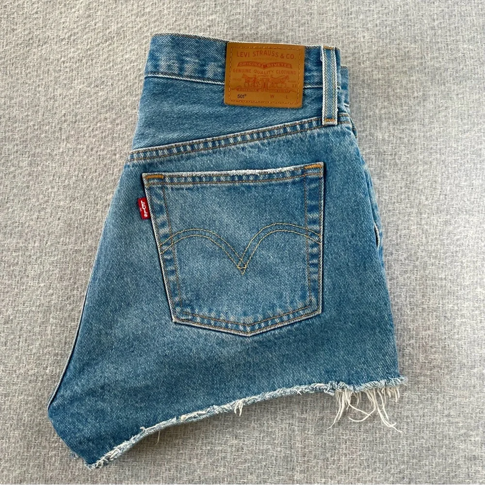Levi’s 501 Levi Strauss Cut Off Button Fly Blue Jean Denim Shorts Distressed - Picture 8 of 14